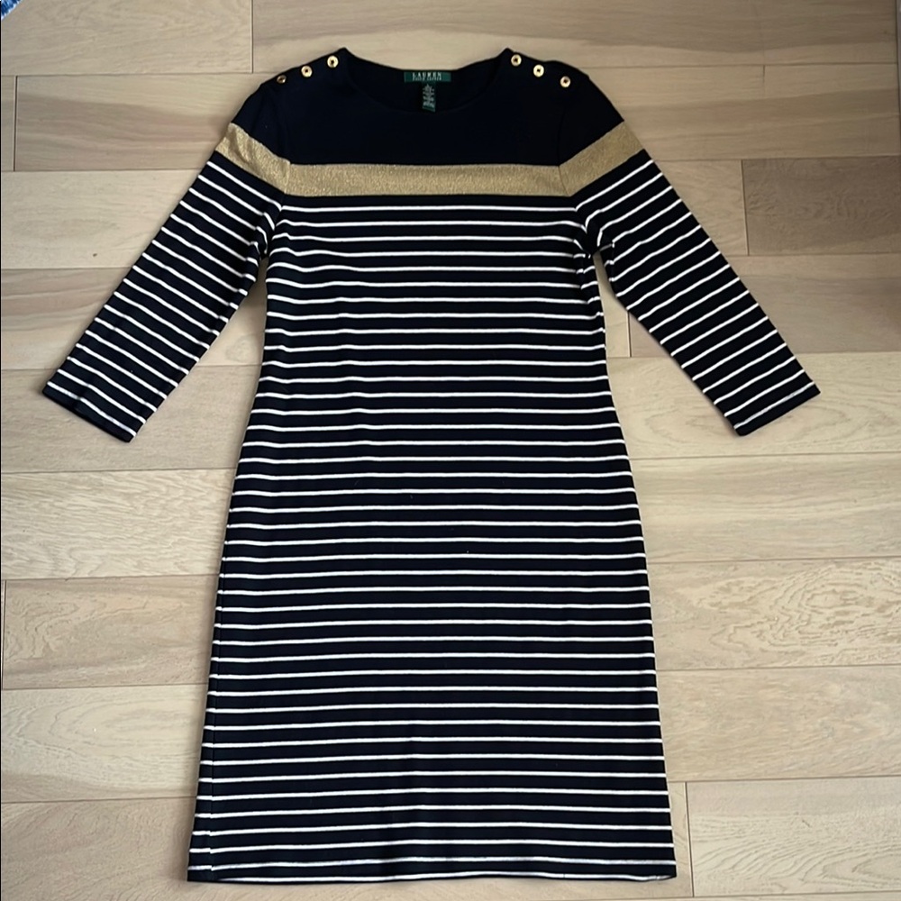 Lauren Ralph Lauren Black and White Sheath Dress Crew Neck